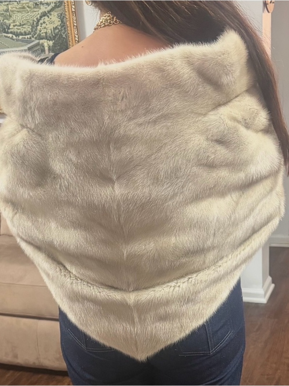 Lux mink Fur Shawl Wrap in Light Beige - Women Accessories - Picture 2 of 13